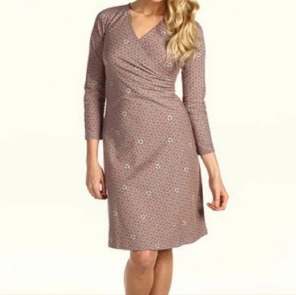 PATAGONIA bay laurel faux wrap dress long sleeve geometric v neck size Medium - Picture 1 of 4